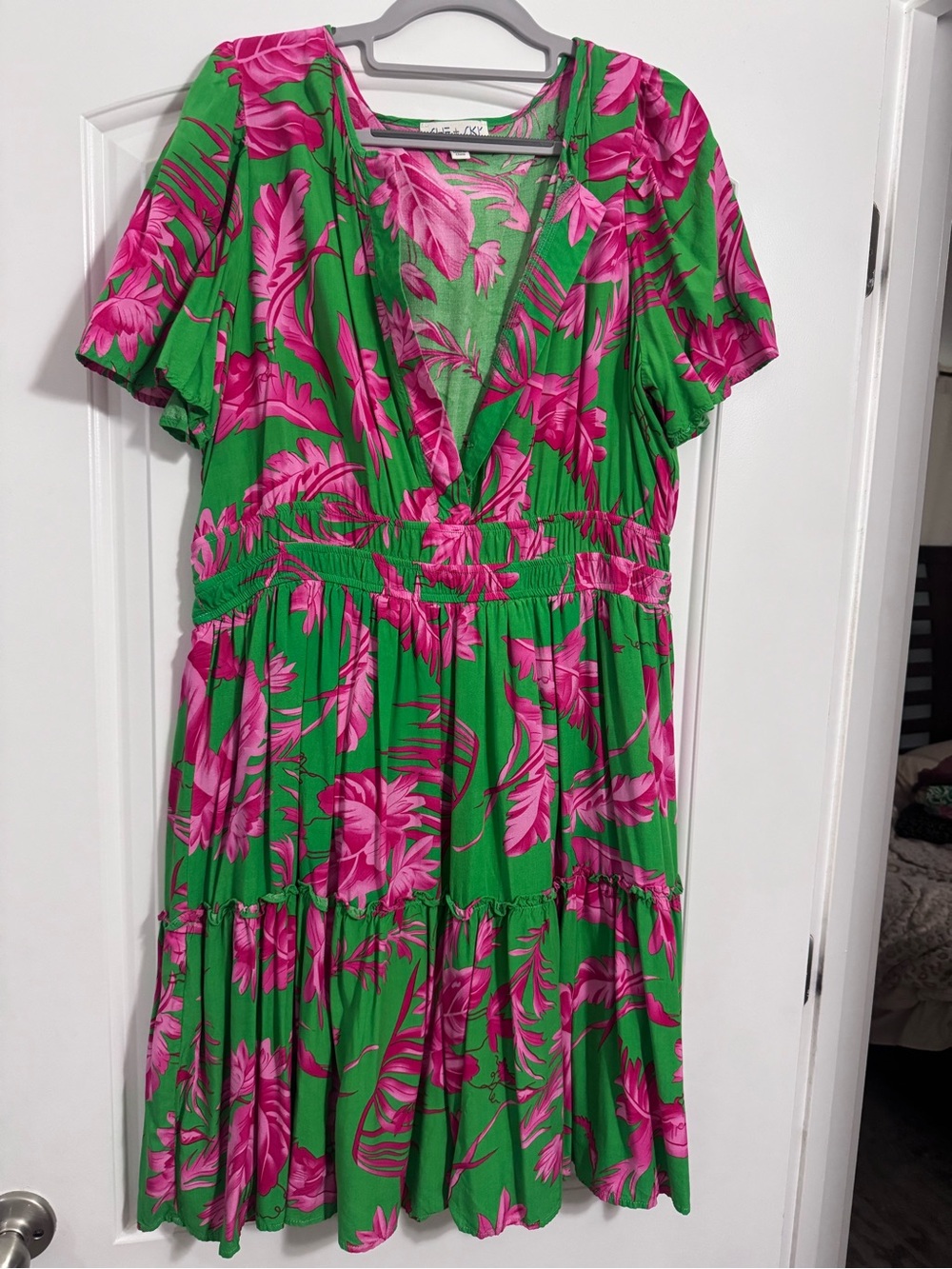 She + Sky Green Dress with Pink Floral Print